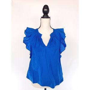 HD IN PARIS Anthro Blue Ruffle Cap Sleeve Top 4P